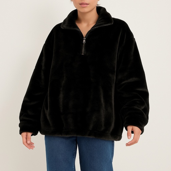 A New Day XXL Black Faux Fur Half-Zip Pullover - Picture 9 of 10